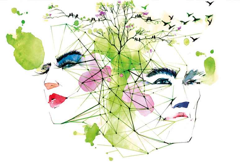 Obraz - twarz mężczyzny i kobiety, przyroda i ptaki na drzewie - Pan daje mi łaskę wytrwania w czystości